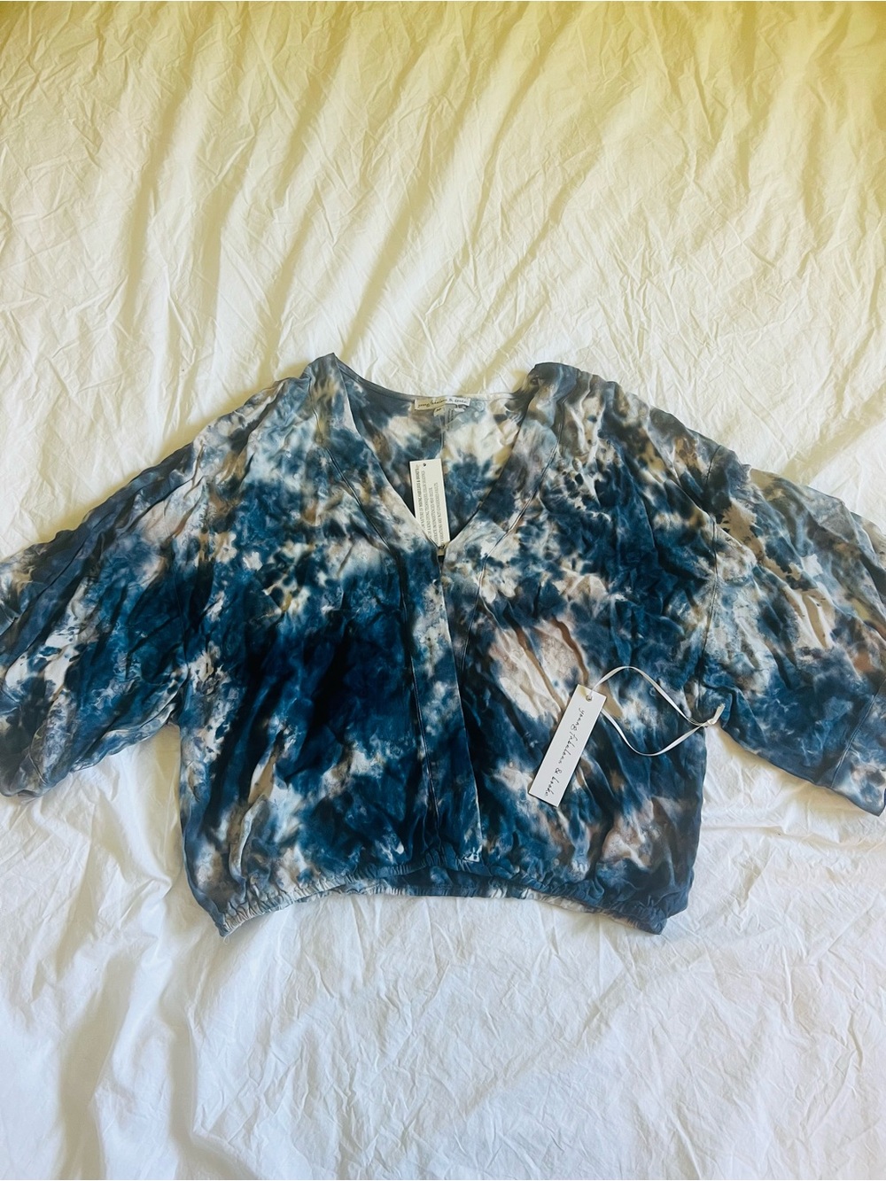 YFB Tie-Dye V-Neck Cropped Blouse - Blue Multi